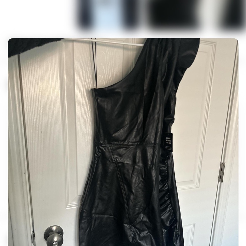 NWT express One-Shoulder Black Faux Leather Dress